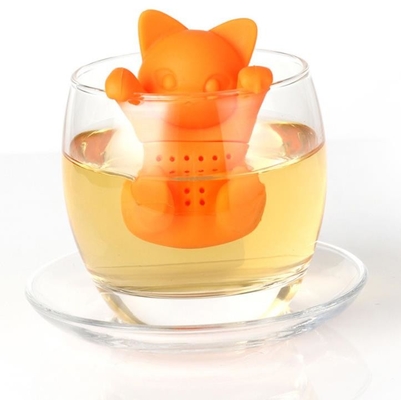 گربه نارنجی شکل مواد غذایی درجه ایمنی سیلیکون چای Strainers BPR رایگان